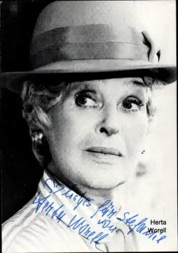 Ak Schauspielerin Hertha Worell, Portrait, Autogramm, Hut