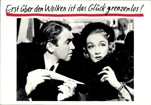 Ak Schauspielerin Marlene Dietrich, Schauspieler James Steward, Filmszene Die Reise ins Ungewisse