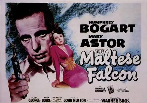 Ak Schauspieler Humphrey Bogart, Schauspielerin Mary Astor, Filmplakat The Maltese Falcon