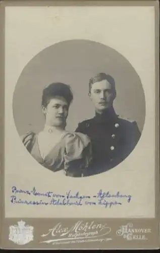 Cabinet Foto Portrait Prinz Ernst v. Sachsen-Altenburg, Prinzessin Adelheid v. Schaumburg-Lippe