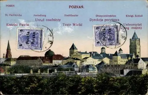 Ak Poznań Posen, Sankt-Paulikirche, Stadttheater, Oberpostdirektion, Königliches Schloss