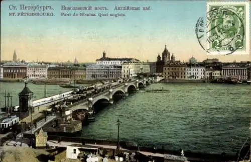 Ak Sankt Petersburg Russland, Nikolaewski Brücke, Englischer Kai