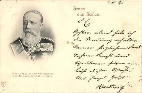 Ak Großherzog Friedrich I. von Baden, Portrait
