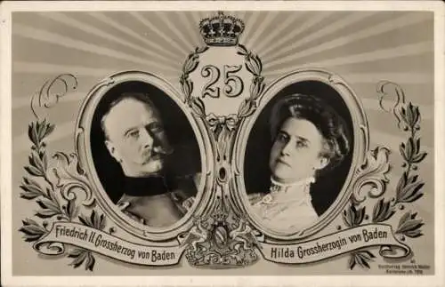 Ak Großherzog Friedrich II. von Baden, Großherzogin Hilda von Baden