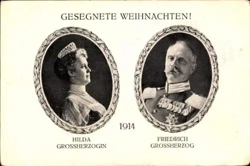 Ak Glückwunsch Weihnachten, Großherzog Friedrich II, Großherzogin Hilda von Baden