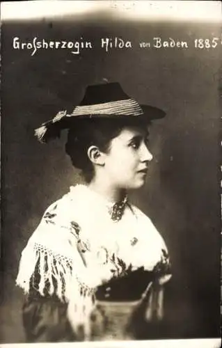 Ak Großherzogin Hilda von Baden, Portrait in Tracht, 1885