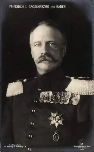 Ak Großherzog Friedrich II. von Baden, Portrait, Orden, Uniform
