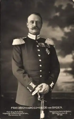 Ak Großherzog Friedrich II. von Baden in Uniform, Säbel, Orden
