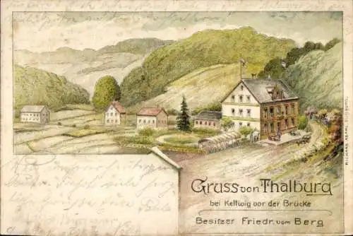 Litho Kettwig vor der Brücke Kettwig Essen im Ruhrgebiet, Gastwirtschaft Thalburg