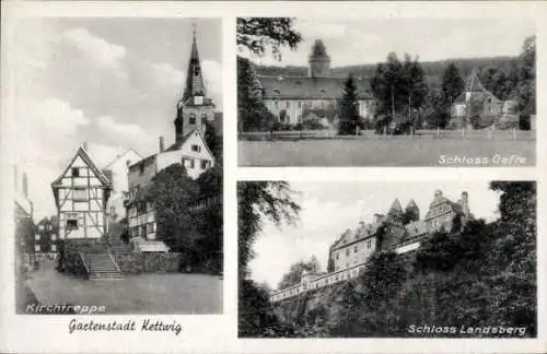 Ak Kettwig Essen im Ruhrgebiet, Kirchtreppe, Schloss Oefte, Schloss Landsberg