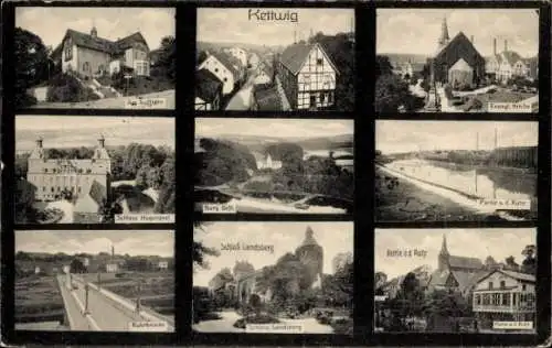 Ak Kettwig Essen im Ruhrgebiet, Schloss Hugenpoet, Kirche, Am Luftigen, Schloss Landsberg, Burg Oeft