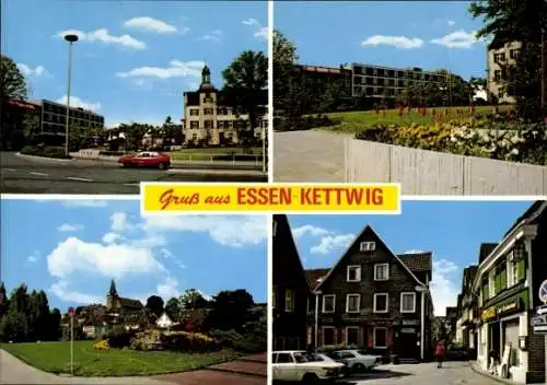 Ak Kettwig Essen im Ruhrgebiet, Rathaus, Altstadt, Blick von der Promenade