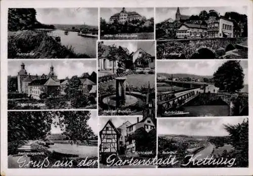 Ak Kettwig Essen, Müttererholungsheim, Märchenbrunnen, Ruhrbrücken, Schloss Hugenpoet, Kirchtreppe
