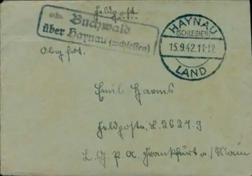 Landpoststempel Buchwald über Haynau (Schlesien), auf Brief