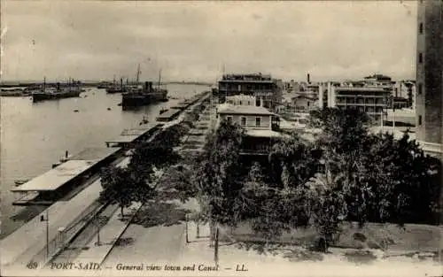 Ak Port Said Ägypten, Gesamtansicht der Stadt und des Kanals