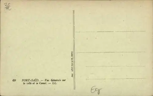 Ak Port Said Ägypten, Gesamtansicht der Stadt und des Kanals