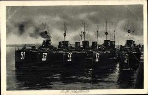 Ak Deutsche Kriegsschiffe, SM Schulflottille, 51, 53, 55, 52, 54, Kaiserliche Marine