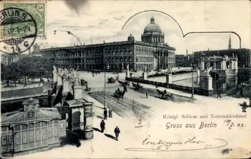 Ak Berlin Mitte, königliches Schloss, Nationaldenkmal, Litfaßsäule