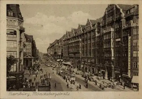 Ak Hamburg Mitte Altstadt, Mönckebergstraße, Straßenbahnen