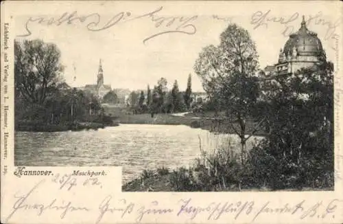 Ak Hannover in Niedersachsen, Maschpark, Kuppel, Kirchturm