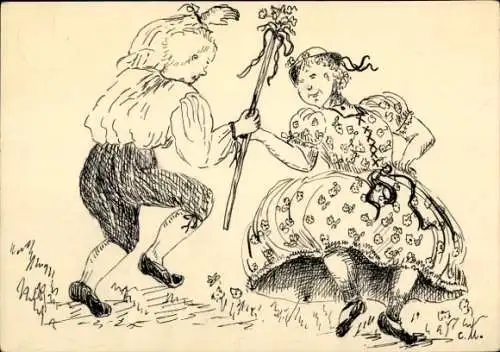 Künstler Ak Tanzende Kinder, Liebespaar