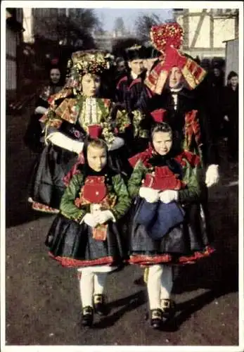 Ak Bunte Schwalm, Hochzeitszug, hessische Volkstrachten