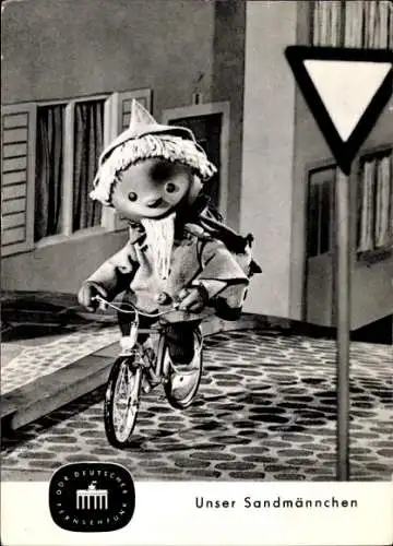 Ak Sandmännchen, Sandmann, Fahrrad, DDR Kinderfernsehen