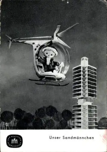 Ak Sandmännchen, Sandmann, DDR Kinderfernsehen, Hubschrauber