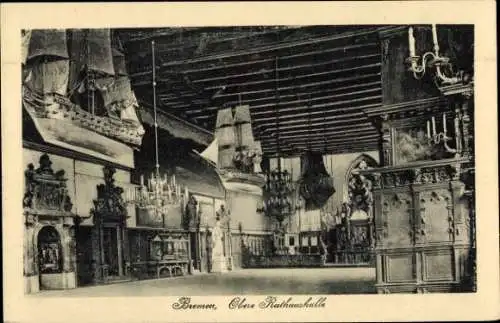 Ak Hansestadt Bremen, obere Rathaushalle, Schiffsmodelle