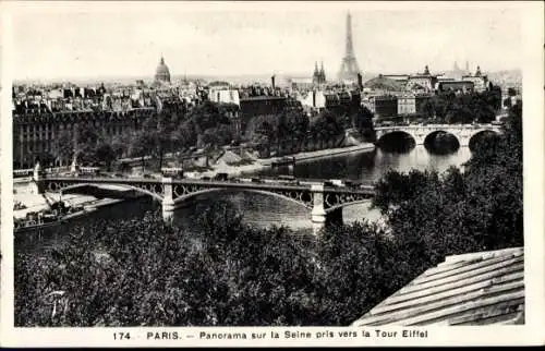Ak Paris I Louvre, Panorama sur la Seine pris vers la Tour Eiffel