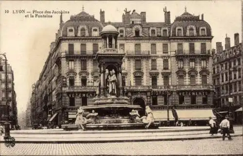 Ak Lyon Rhône, Place des Jacobins, la Fontaine