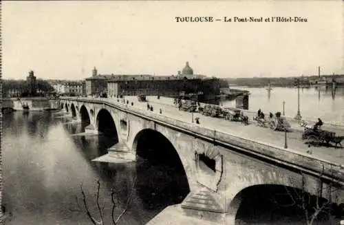 Ak Toulouse Haute Garonne, Le Pont-Neuf, l'Hotel-Dieu