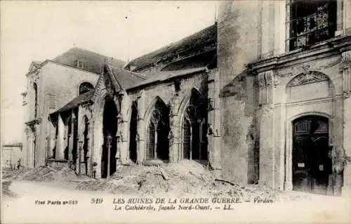 Ak Verdun Meuse, Les Ruines de la Grande Guerre, La Cathedrale, facade Nord-Ouest
