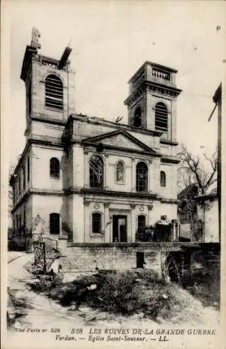 Ak Verdun Meuse, Eglise Saint Sauveur, Les Ruines de la Grande Guerre