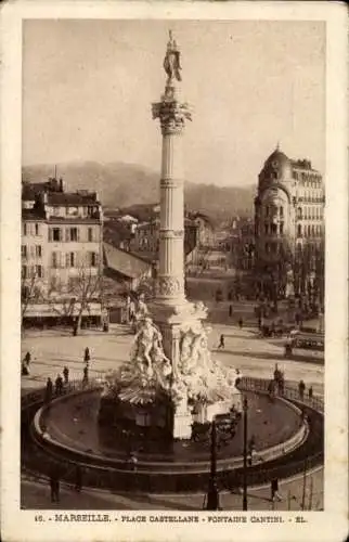 Ak Marseille Bouches du Rhône, Place Castellane, Fontaine Cantini