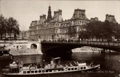 Ak Paris I Louvre, Rathaus, Ausflugsschiff, Brücke