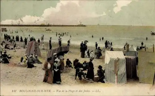 Ak Boulogne sur Mer Pas de Calais, Strand, Seebrücke
