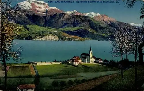 Ak Sevrier Haute Savoie, Kirche, la Tournette, Lac d'Annecy