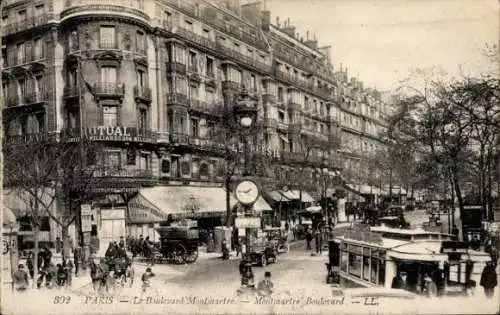 Ak Paris II, Boulevard Montmartre, Straßenbahn, Geschäfte