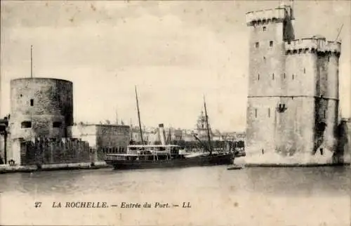Ak La Rochelle Charente Maritime, Hafeneinfahrt, Dampfer