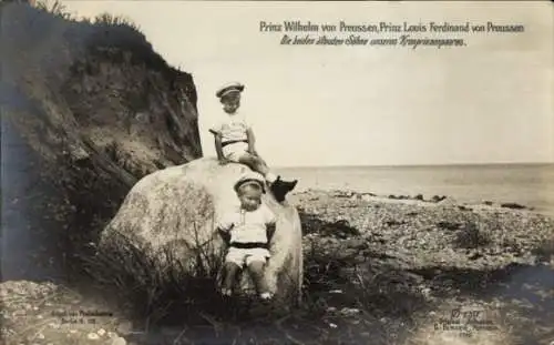 Ak Söhne des Kronprinzenpaares an der Küste, Prinz Wilhelm von Preußen, Louis Ferdinand