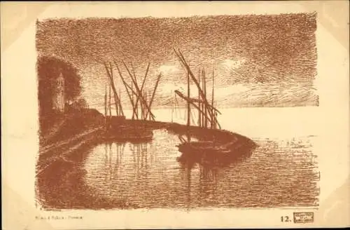Künstler Ak Fischerboote in einem Hafen