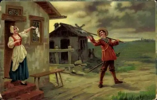 Litho Mann nimmt Abschied von einer Frau