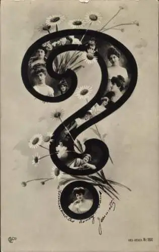 Buchstaben Ak Fragezeichen, Frauenportraits
