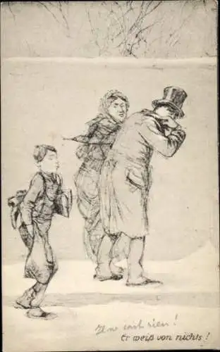 Künstler Ak Hendschel, Albert, Skizzen Serie II, Böse Buben, Er weiß von nichts