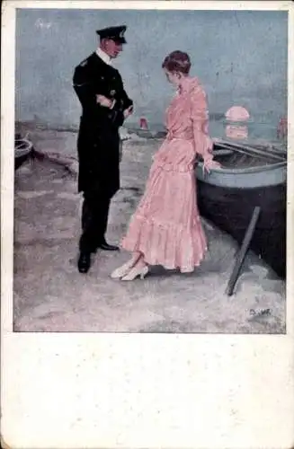 Künstler Ak Wennerberg, Bruno, Am Strand, Soldat mit Frau