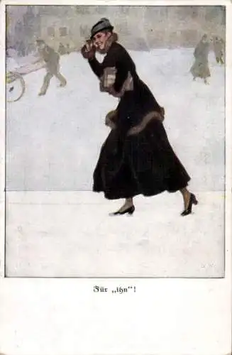 Künstler Ak Wennerberg, Bruno, Für ihn, Frau mit Liebesgaben-Paket