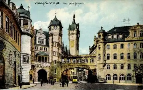 Ak Frankfurt am Main, Neues Rathaus, Straßenbahn