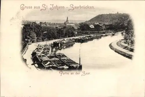 Ak St Johann Saarbrücken im Saarland, Saar, Lastkähne