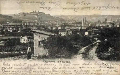 Ak Würzburg am Main Unterfranken, Blick von Süden